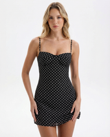 Robe mini femme à motif à pois avec fines bretelles-Mini Dress-Gigié