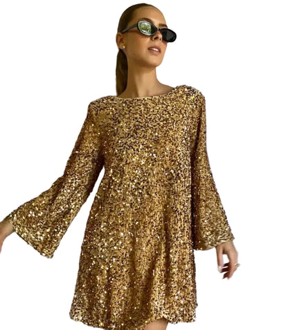 Robe mini pour femmes à manches longues avec dos ouvert et nœud-Mini Dress-Gigié