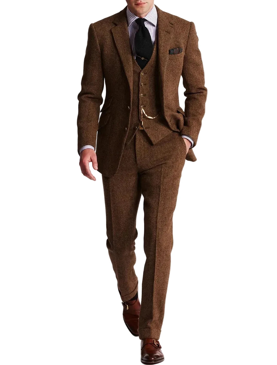 Costume homme trois pièces avec veste à revers et gilet boutonné