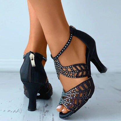 Sandales à talon avec brides découpées et bout ouvert pour femme-Women Heels-Gigié