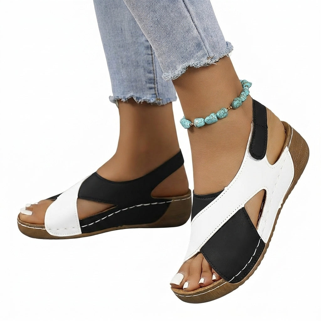 Women Sandals Wedge Heel Open Toe Ankle Strap Closure Black