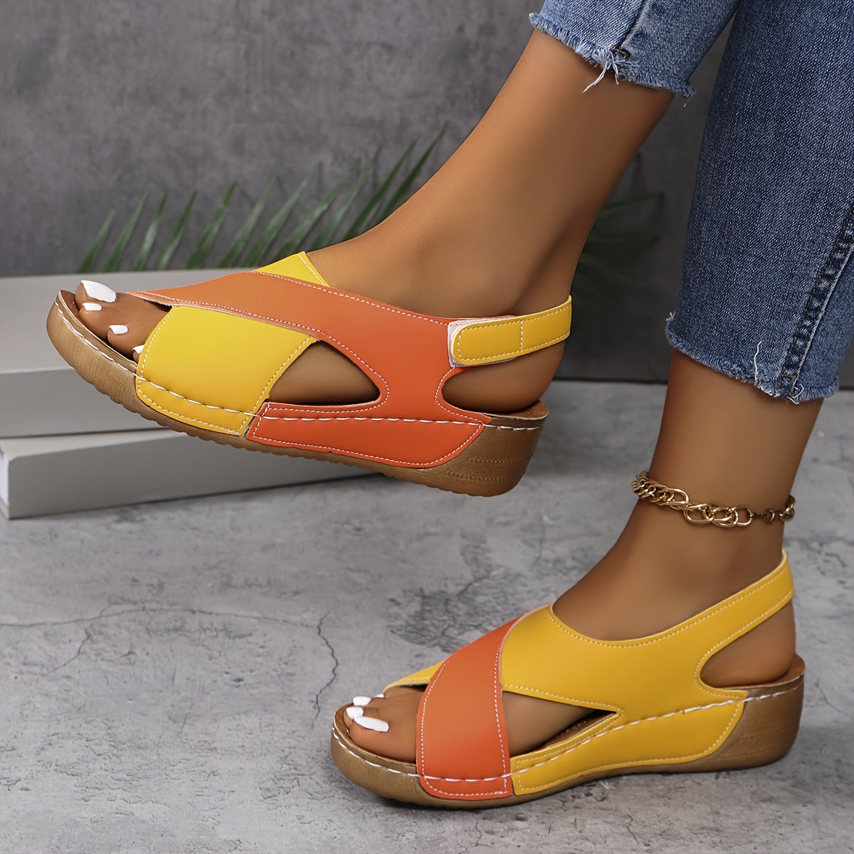 Women Sandals Wedge Heel Open Toe Ankle Strap Closure 9
