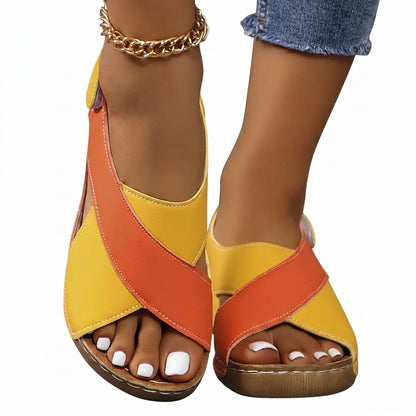 Women Sandals Wedge Heel Open Toe Ankle Strap Closure Orange