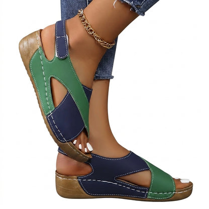 Women Sandals Wedge Heel Open Toe Ankle Strap Closure Green