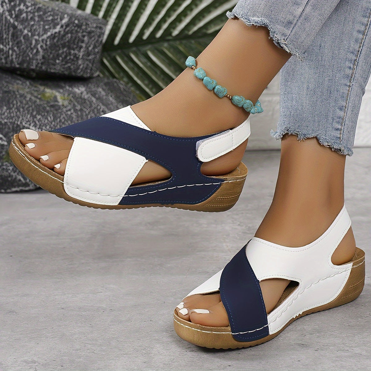 Women Sandals Wedge Heel Open Toe Ankle Strap Closure 5