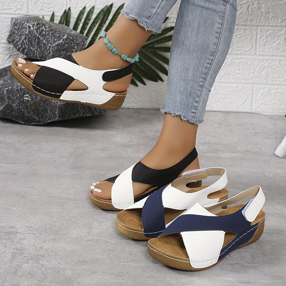 Women Sandals Wedge Heel Open Toe Ankle Strap Closure 6
