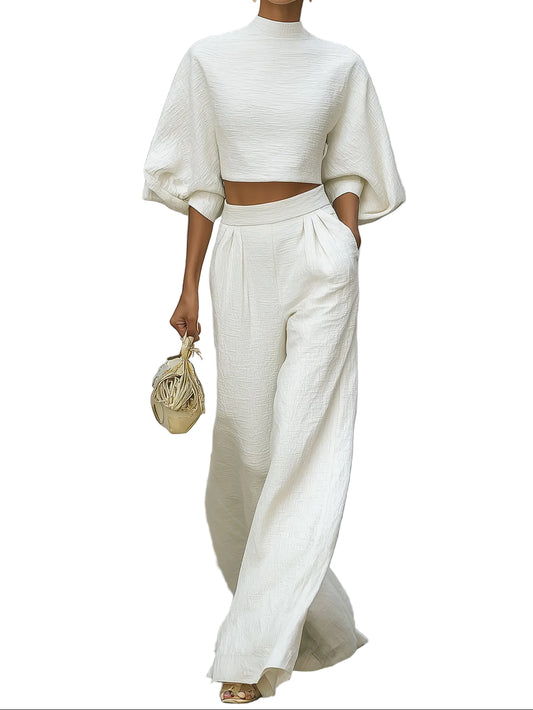 Ensemble Femme Haut Court et Pantalon à Jambes Larges