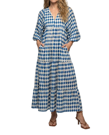 Robe midi femme avec col en V et structure à niveaux
