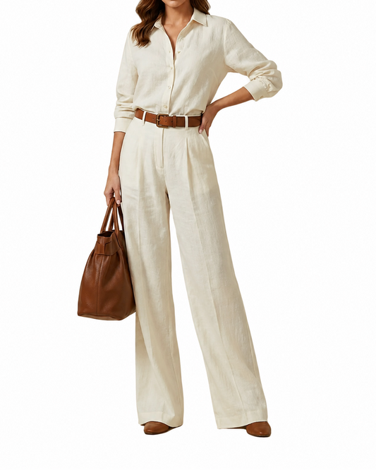 Ensemble Femme Chemise à Manches Longues et Pantalon Large