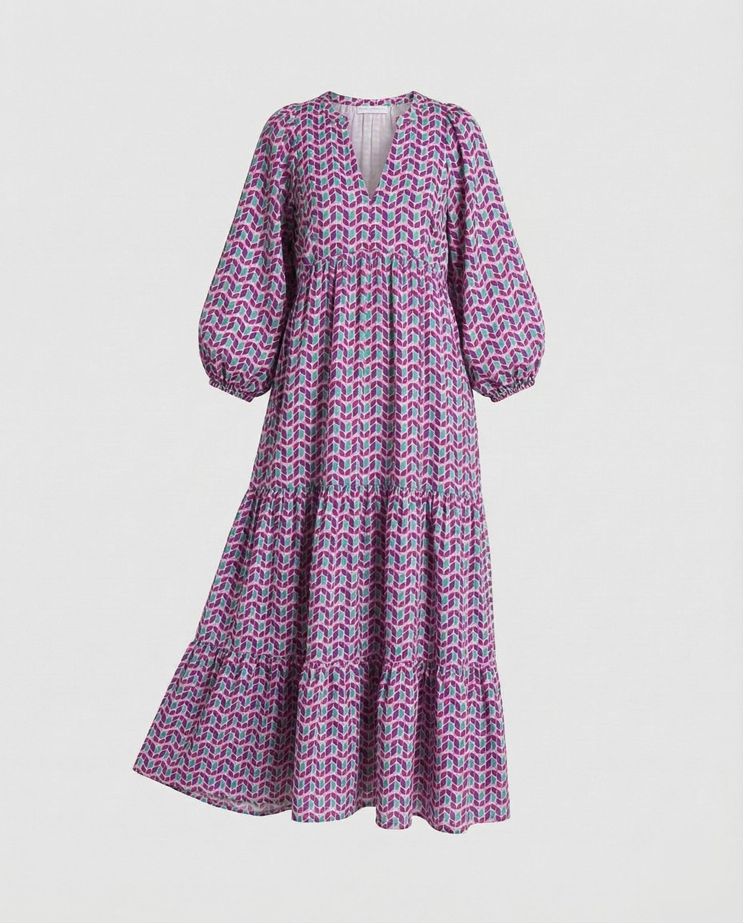 Robe midi femme avec col en V et structure à niveaux