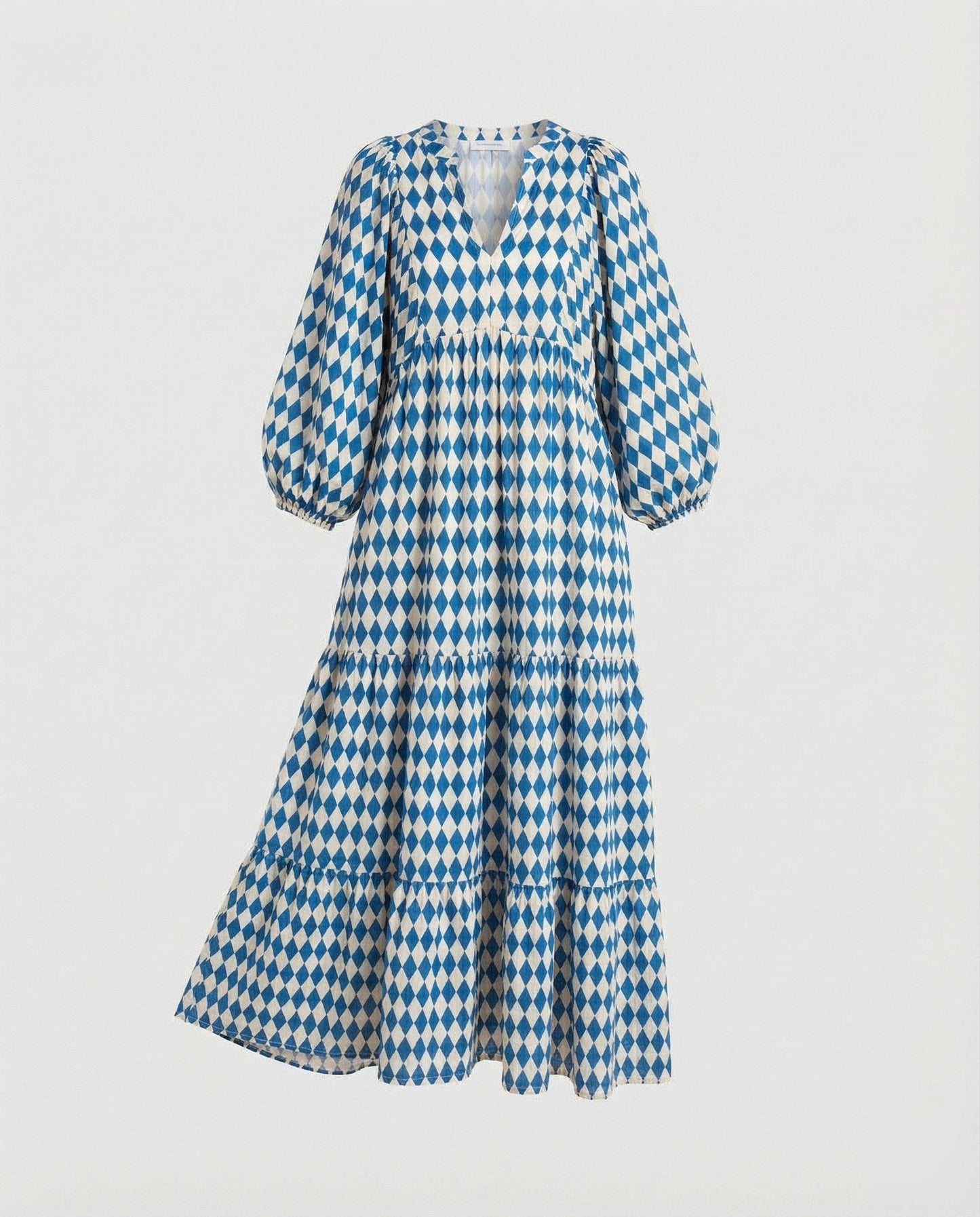 Robe midi femme avec col en V et structure à niveaux