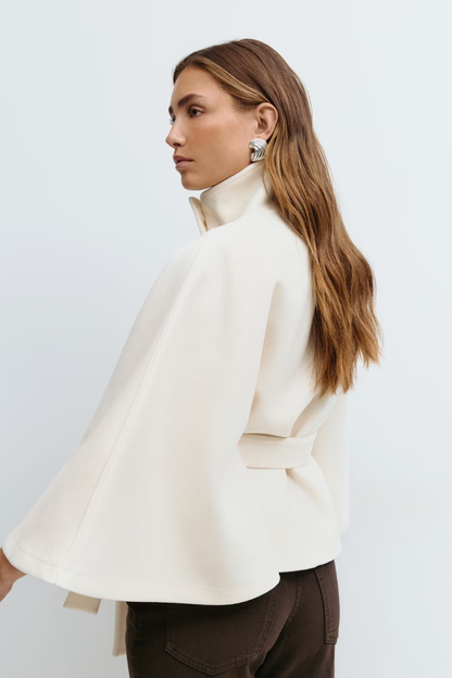 Cape femme avec col montant et ceinture à nouer