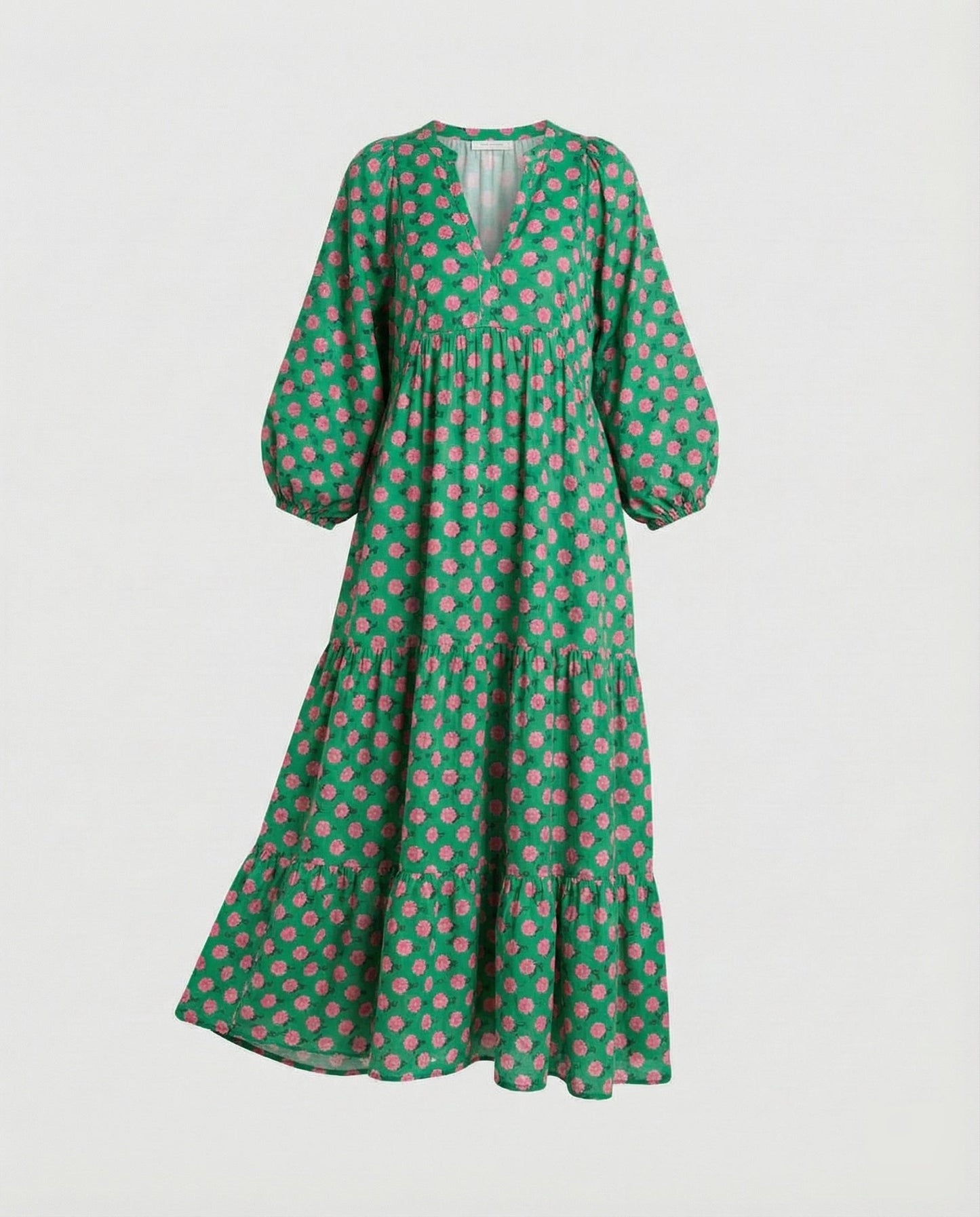 Robe midi femme avec col en V et structure à niveaux