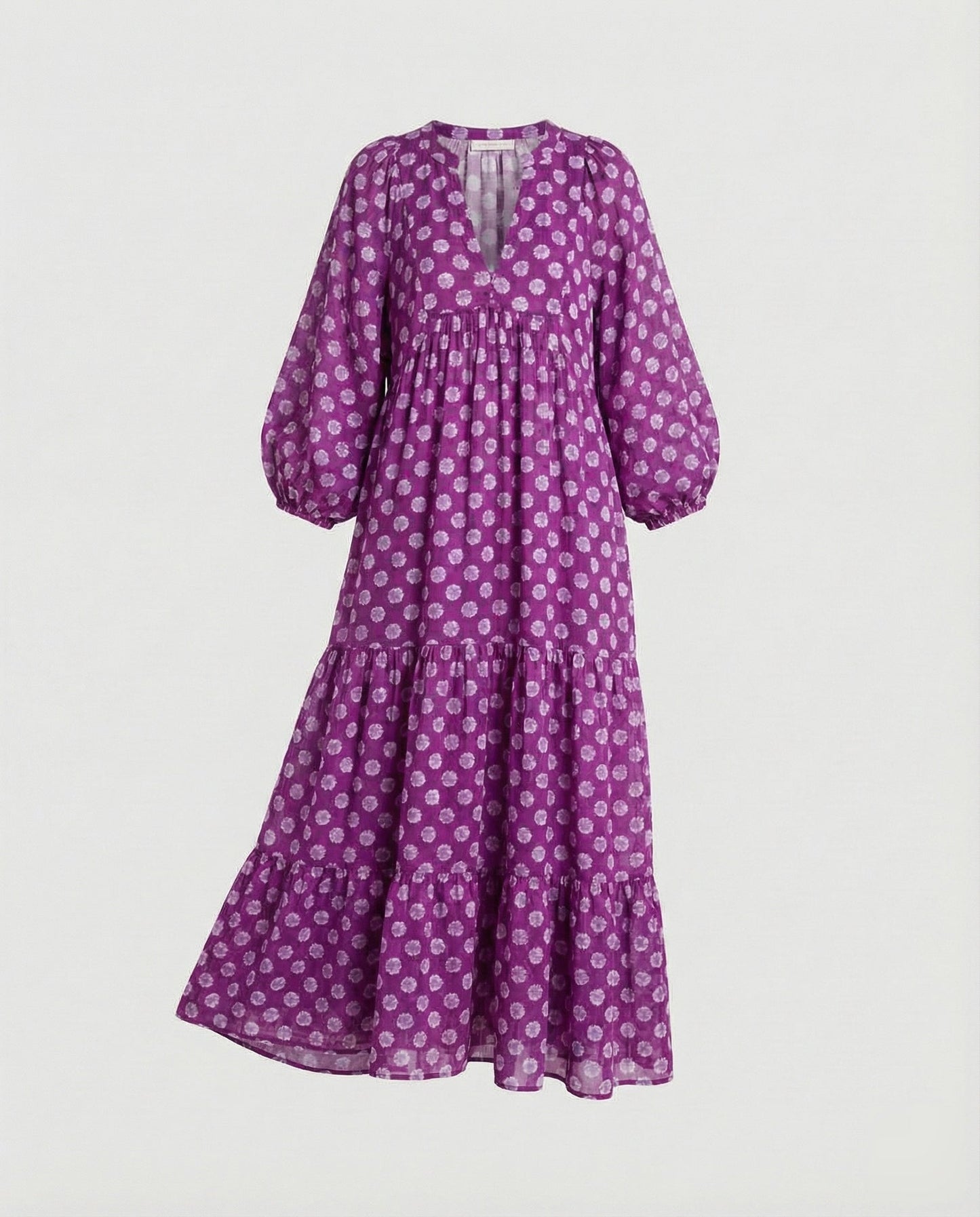 Robe midi femme avec col en V et structure à niveaux
