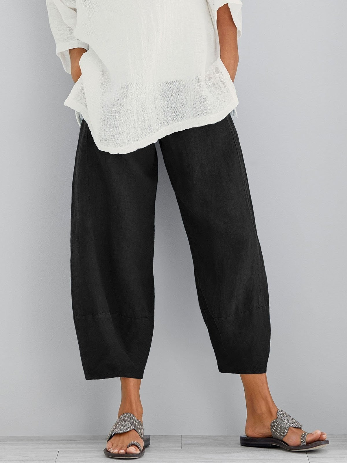 Pantalon femme avec taille élastique et jambe large