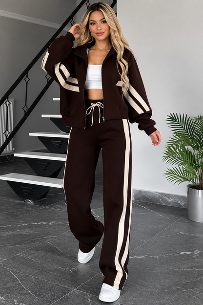 Ensemble deux pièces femme avec veste zippée et pantalon