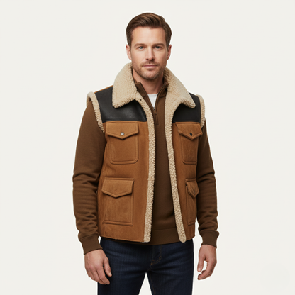 Gilet Homme Sans Manches Utilitaire avec Doublure Texturée et Poches Plaquées