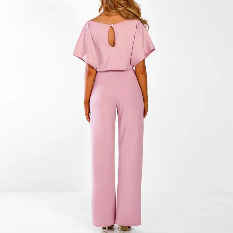 Femme Combinaison avec manches courtes, jambes larges et lien à la taille