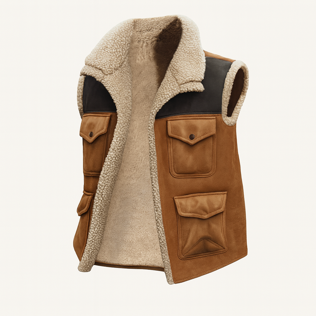 Gilet Homme Sans Manches Utilitaire avec Doublure Texturée et Poches Plaquées