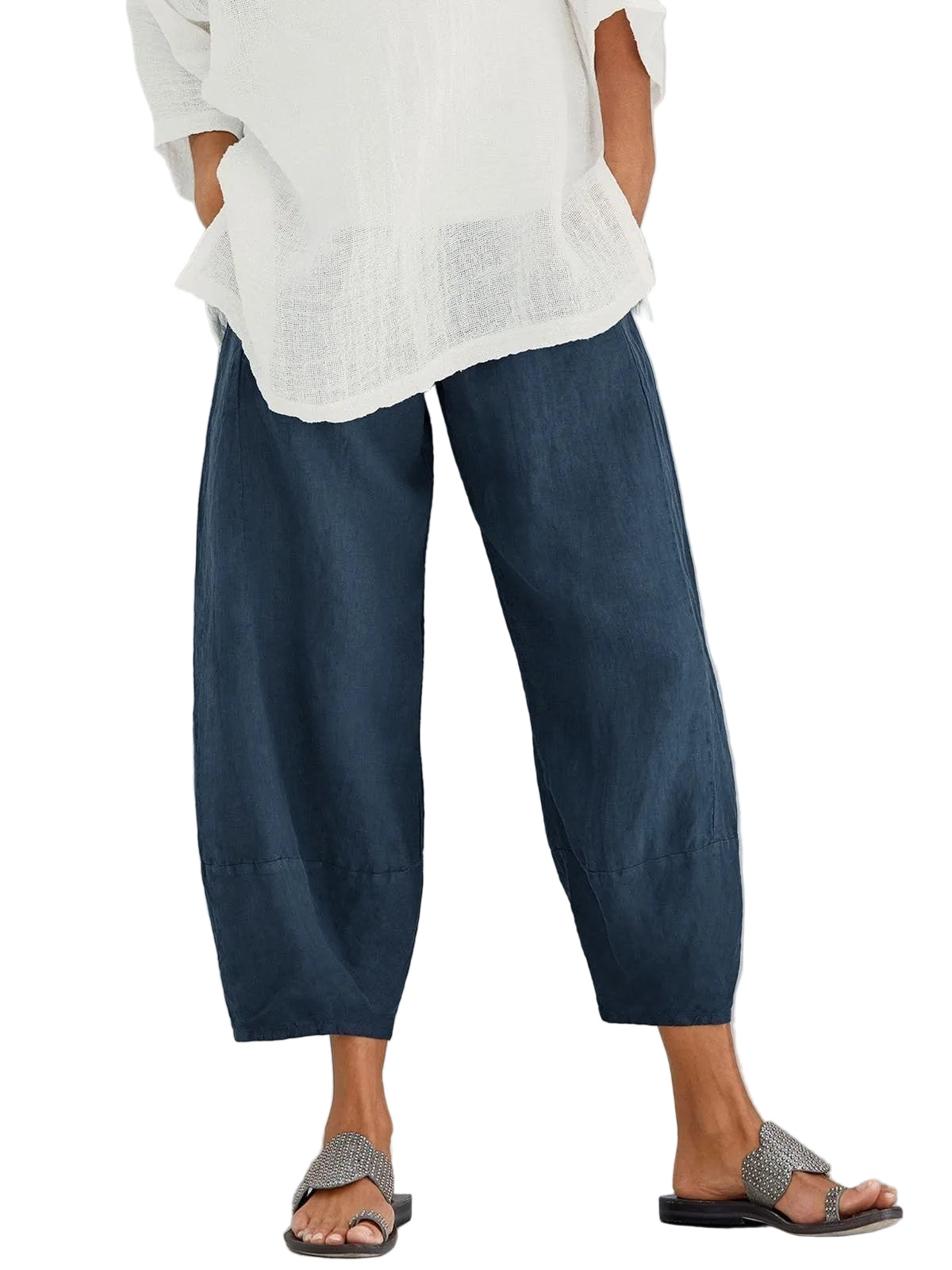 Pantalon femme avec taille élastique et jambe large