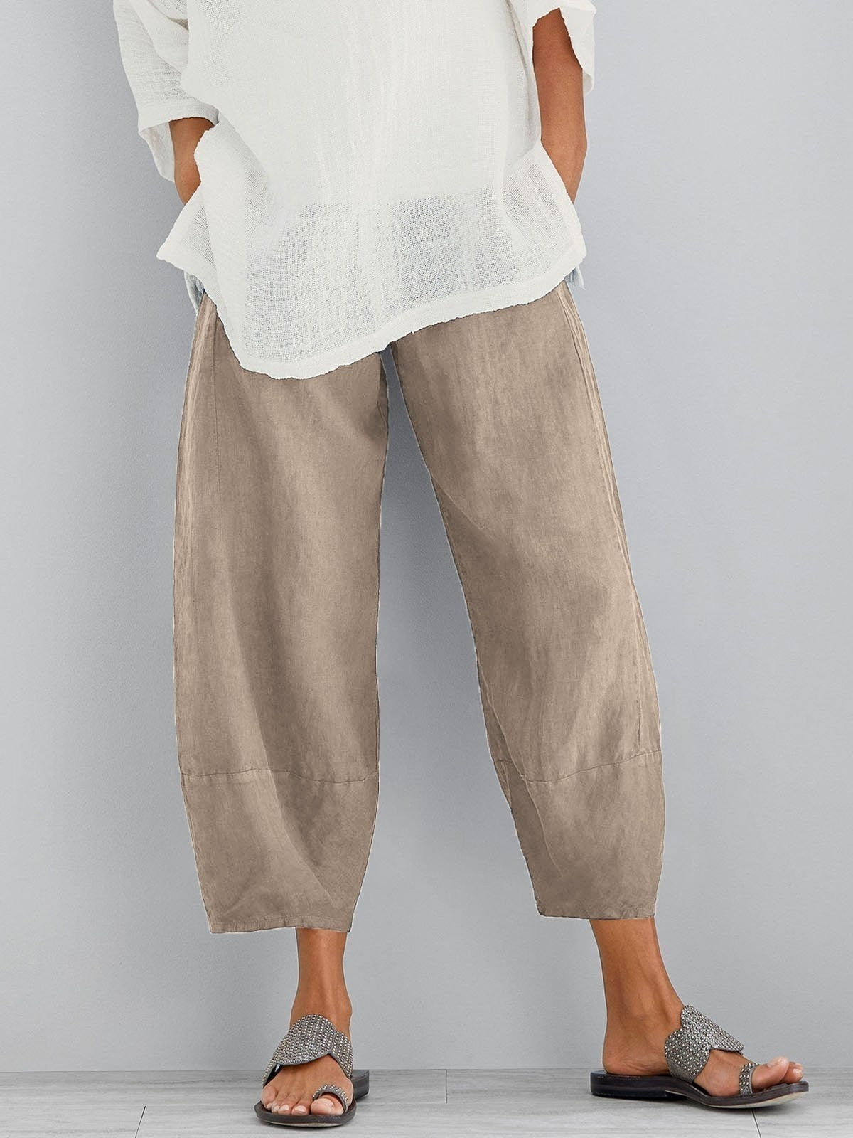 Pantalon femme avec taille élastique et jambe large