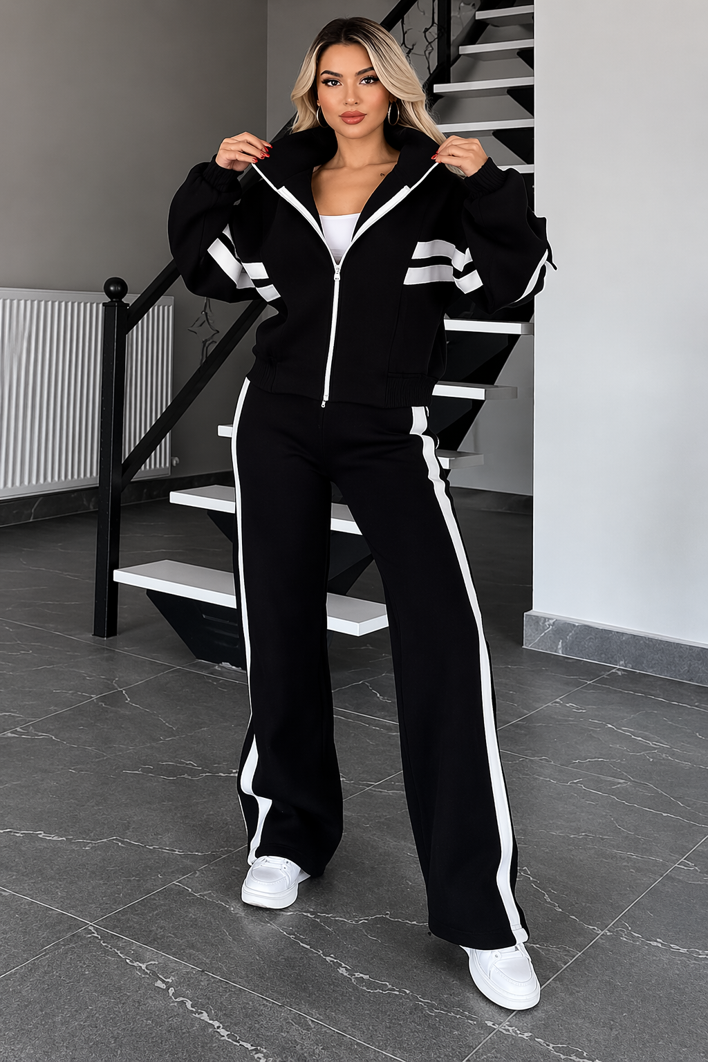 Ensemble deux pièces femme avec veste zippée et pantalon