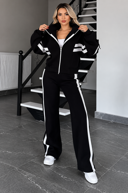 Ensemble deux pièces femme avec veste zippée et pantalon