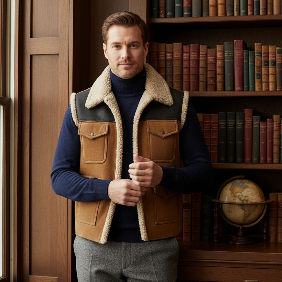 Gilet Homme Sans Manches Utilitaire avec Doublure Texturée et Poches Plaquées