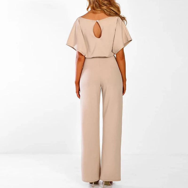 Femme Combinaison avec manches courtes, jambes larges et lien à la taille