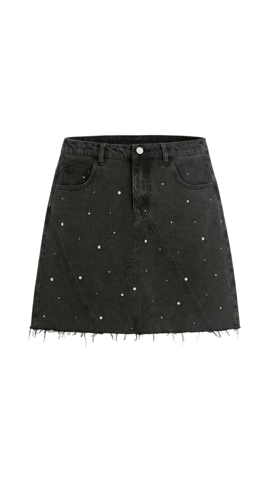 Jupe mini en denim femme avec panneaux avant, fermeture à bouton et ourlet brut