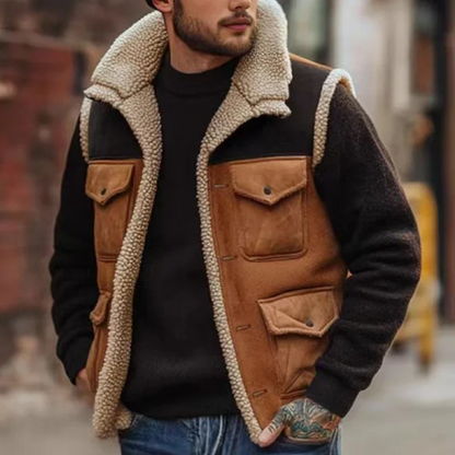 Gilet Homme Sans Manches Utilitaire avec Doublure Texturée et Poches Plaquées