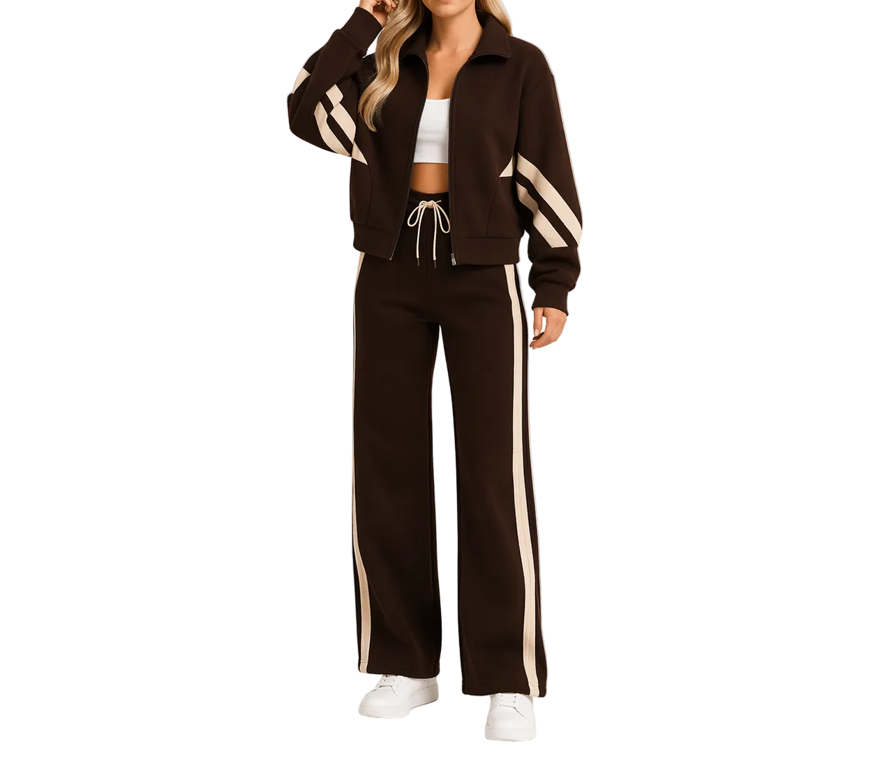 Ensemble deux pièces femme avec veste zippée et pantalon