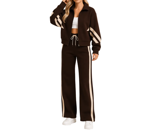Ensemble deux pièces femme avec veste zippée et pantalon