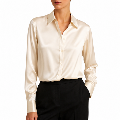 Chemisier femme à manches longues avec col et fermeture boutonnée et empiècement dos