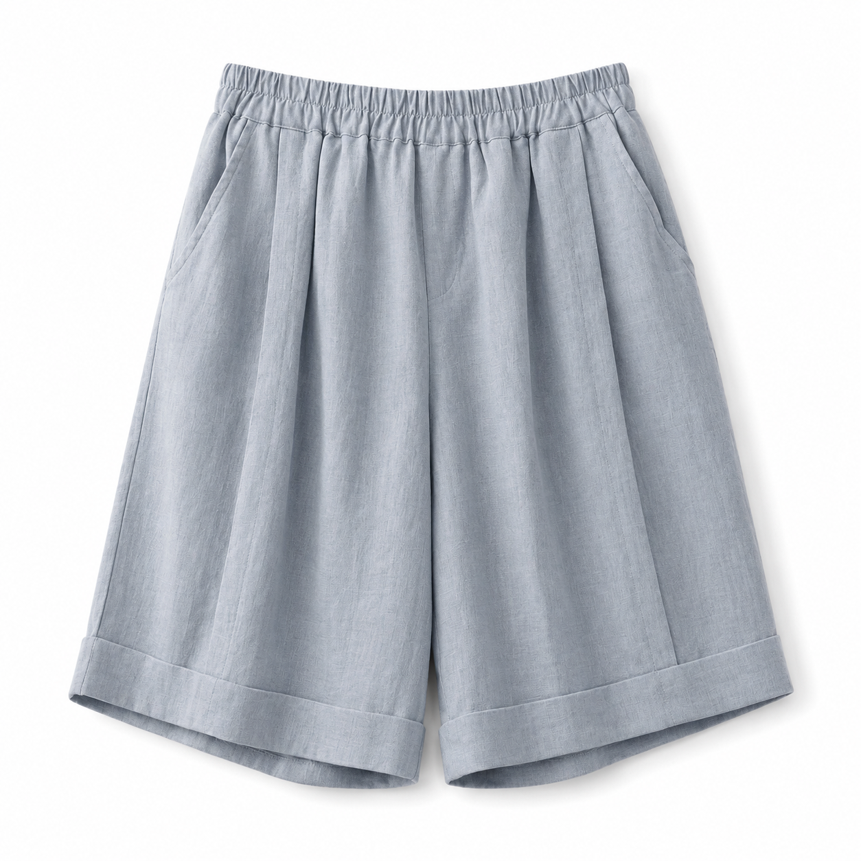 Short femme à taille élastique avec ourlet retroussé et poches latérales-Shorts for women-Gigié