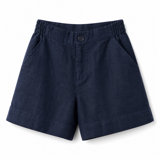 Short femme taille haute avec ceinture élastique au dos et fermeture boutonnée