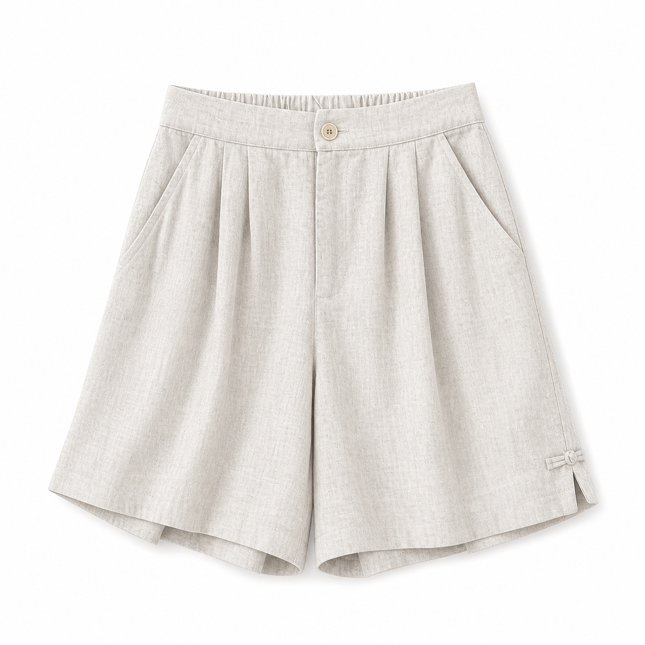 Short femme taille haute avec fermeture boutonnée, plis et poches latérales
