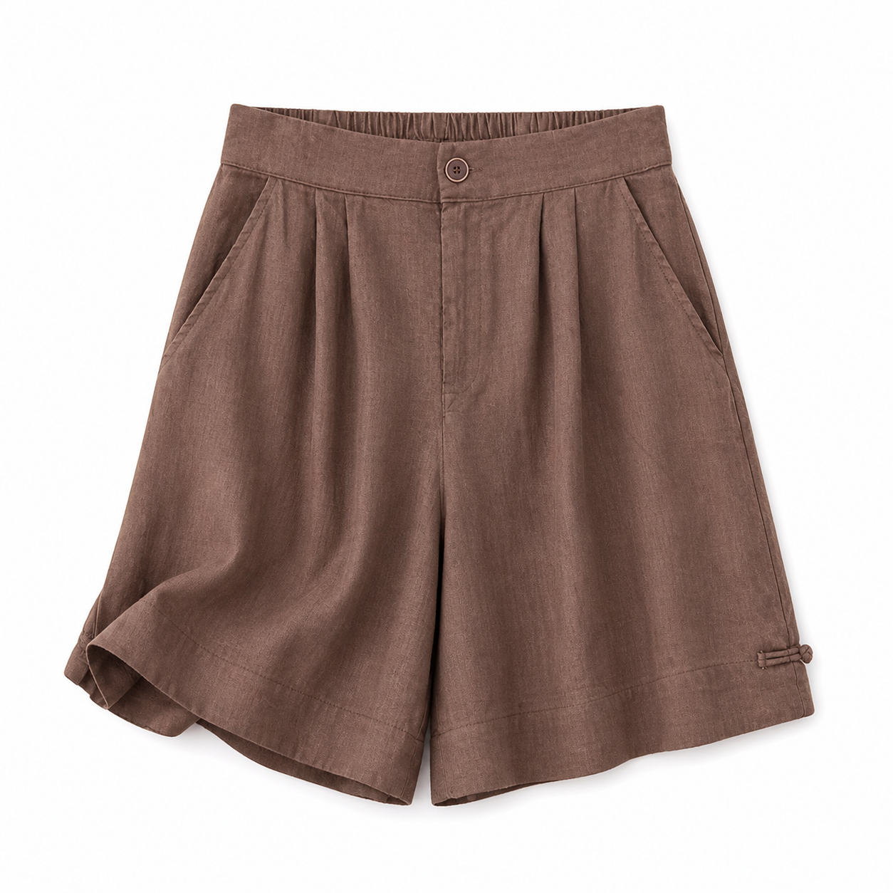 Short femme taille haute avec fermeture boutonnée, plis et poches latérales