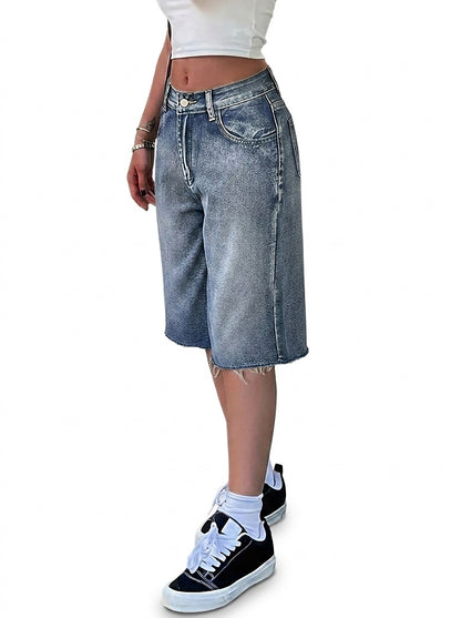 Shorts Bermuda en jean taille haute pour femme 2
