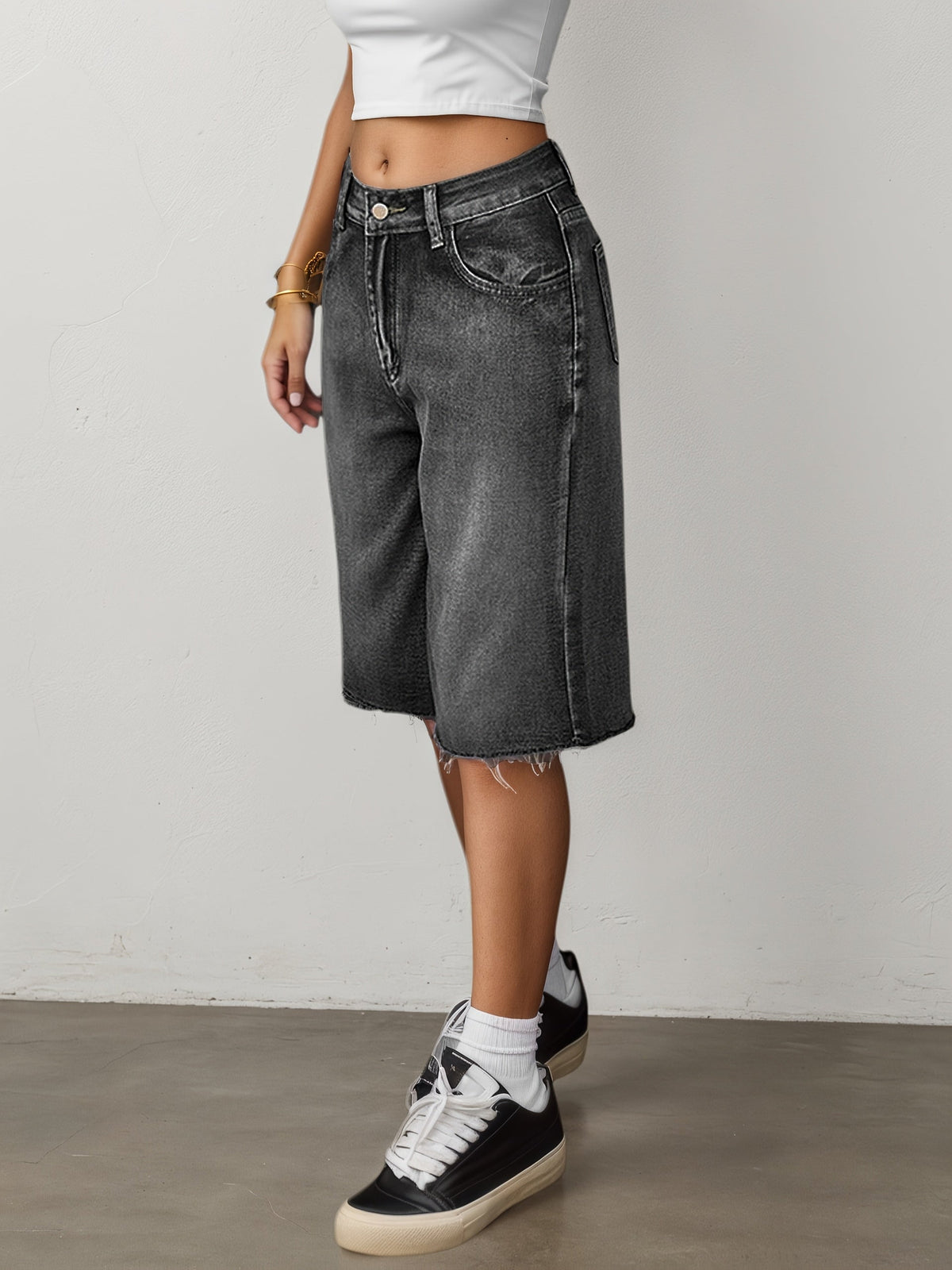 Shorts Bermuda en jean taille haute pour femme 5