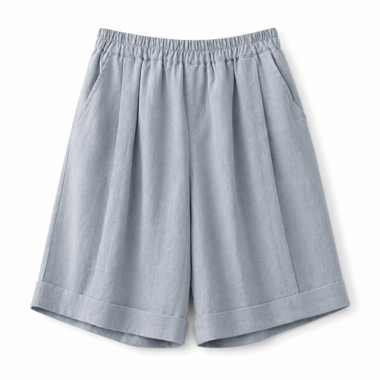 Short femme à taille élastique avec ourlet retroussé et poches latérales