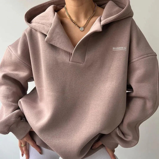 Sweat à Capuche Oversize Femme Col V & Coupe Ample Confort-Gigié