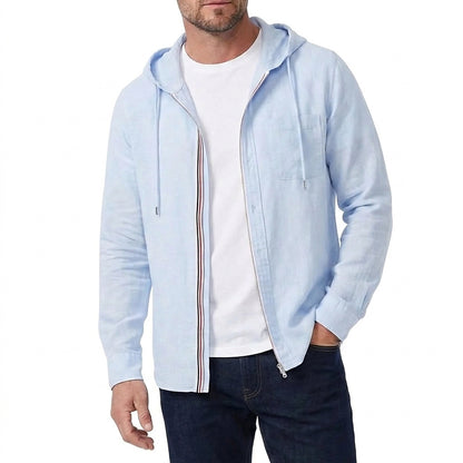 Sweat à capuche zippé en lin pour homme avec cordon de serrage 1