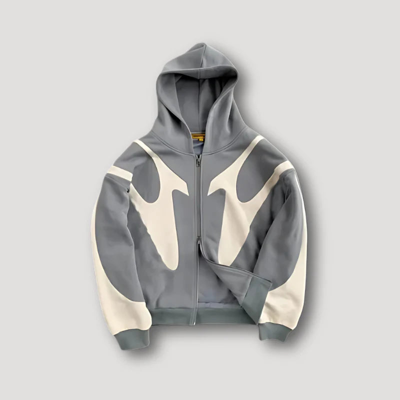 Sweat À Capuche Zippé Motif Flammes Streetwear-Gigié