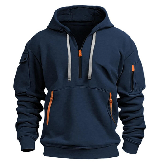 Sweat-shirt à capuche demi-zip pour homme avec poches utilitaires 1