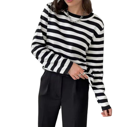 T-shirt Femme à manches longues rayé avec col rond-Shirts for women-Gigié
