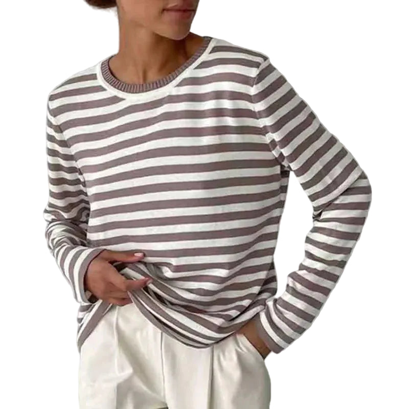 T-shirt Femme à manches longues rayé avec col rond-Shirts for women-Gigié
