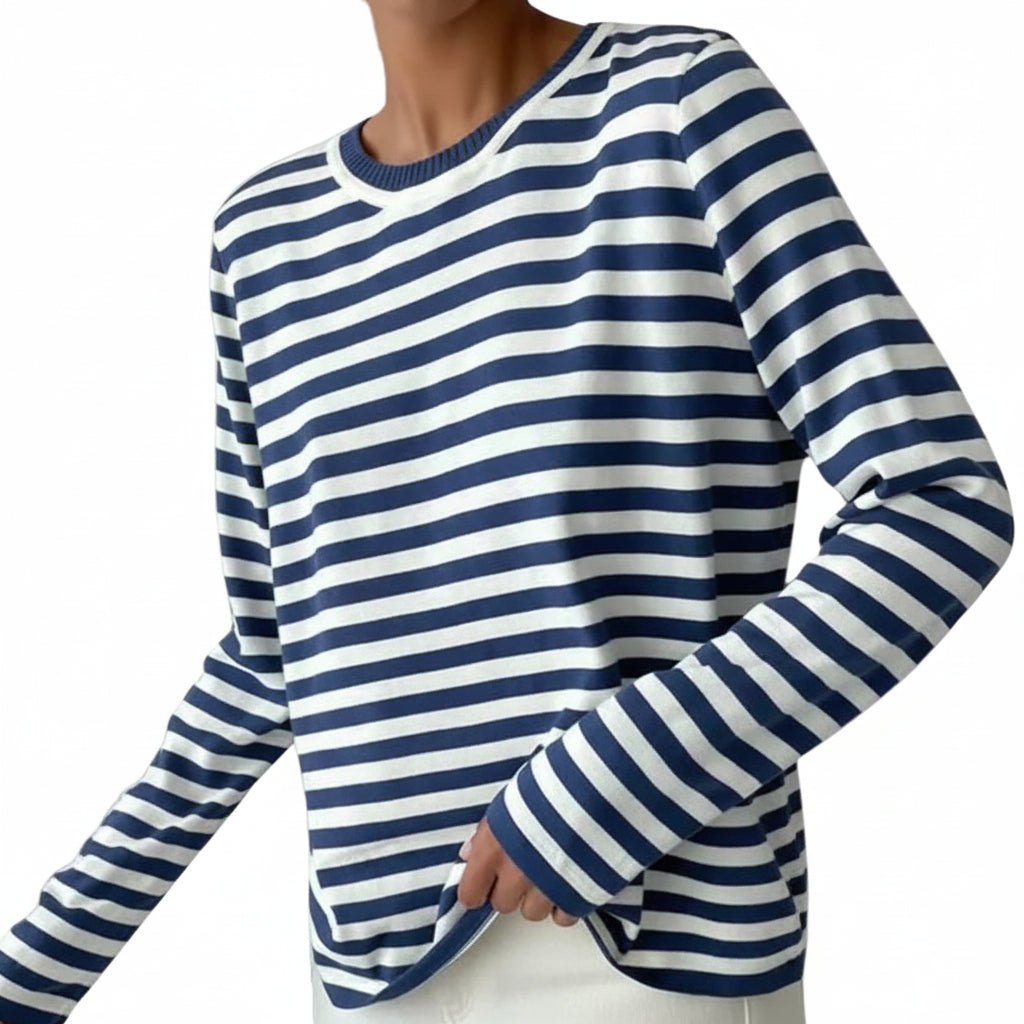 T-shirt Femme à manches longues rayé avec col rond-Shirts for women-Gigié