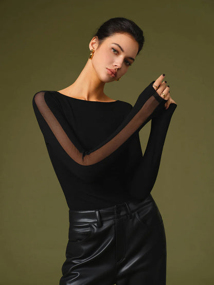 T-Shirt Femme Manches En Résille-Gigié