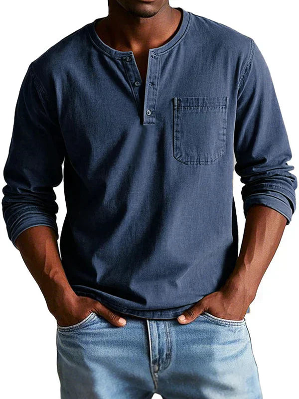 T-Shirt Henley Homme Manches Longues-Gigié
